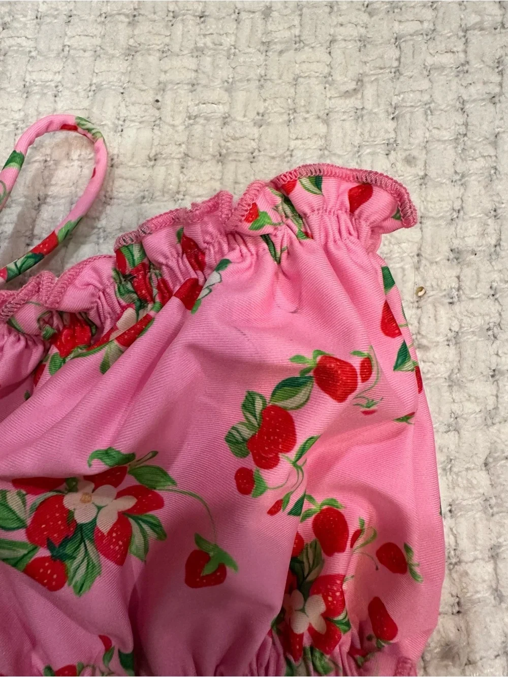 pily Q pink strawberry print remi ruched bandeau bikini top
